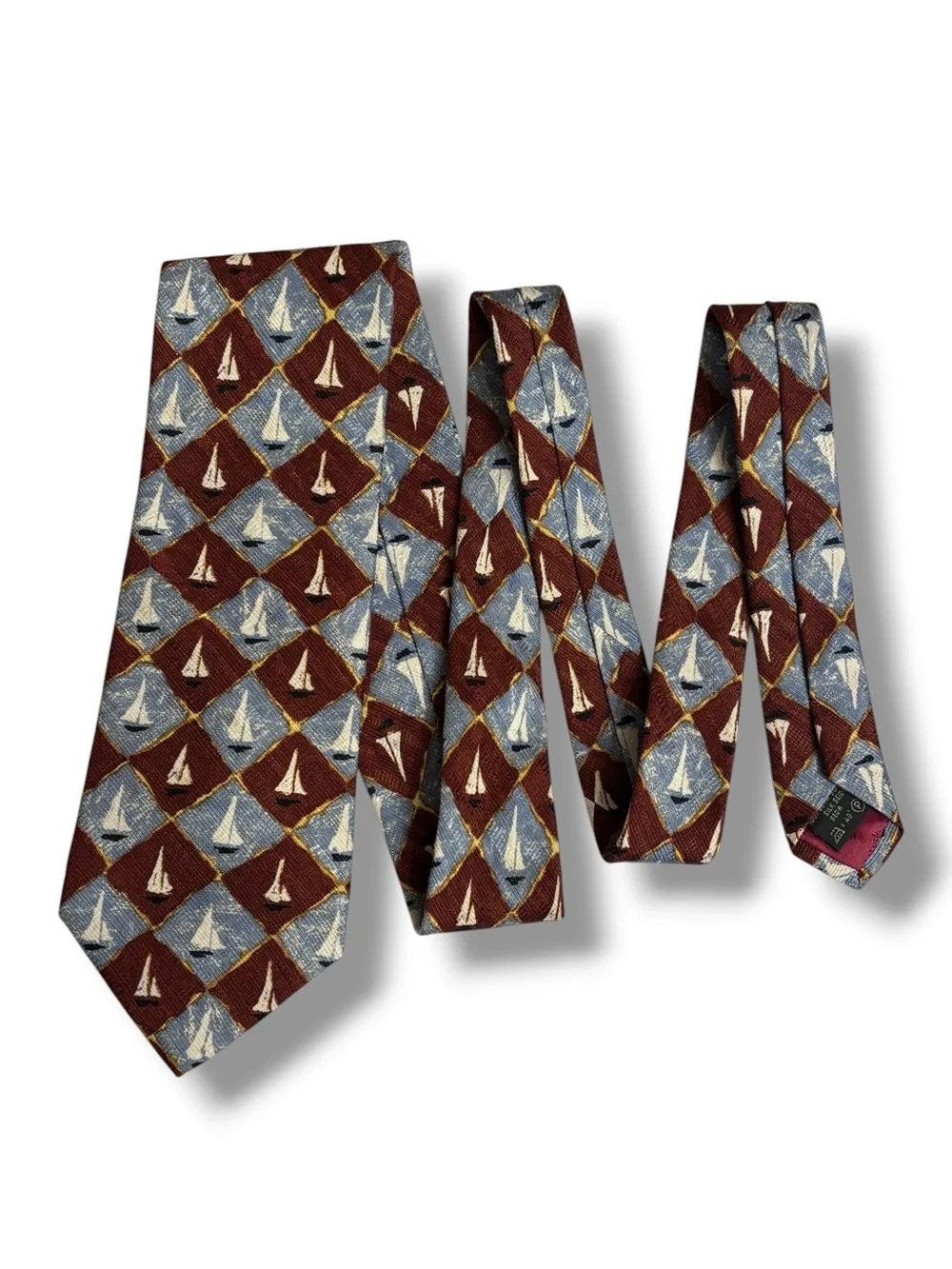 ERMENEGILDO ZENGA Orange & Blue Silk Diamond & Sailboat Pattern Tie VINTAGE